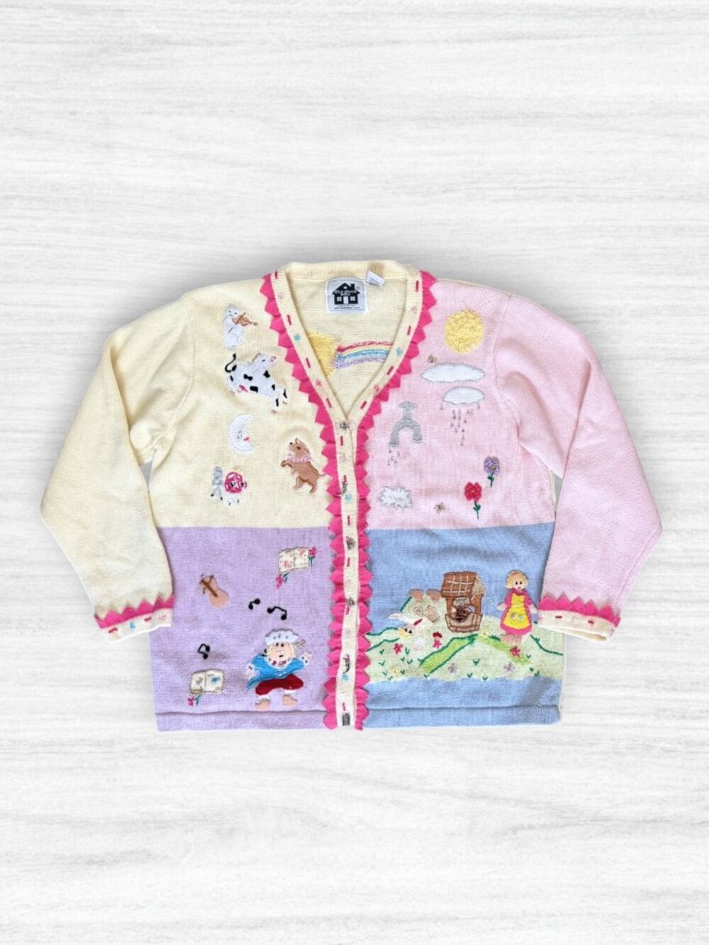 Vintage Storybook Knits 1X Nursery Rhyme Cardigan Sweater Cottagecore Whimsical - Picture 4 of 11